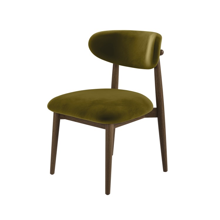 Walnut and Olive Green Velvet Curved Dining Chair with Solid Wood Open Back - Kori
