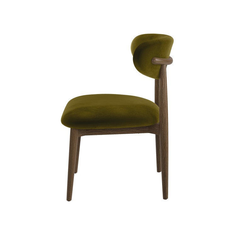 Walnut and Olive Green Velvet Curved Dining Chair with Solid Wood Open Back - Kori