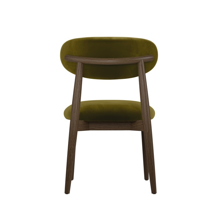 Walnut and Olive Green Velvet Curved Dining Chair with Solid Wood Open Back - Kori