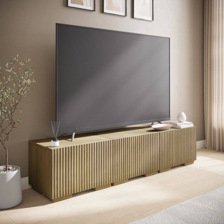 Multifunctional Oak Ribbed Floating TV Stand - TV's up to 75" - Hazel