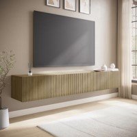 Multifunctional Large Oak Ribbed Freestanding TV Stand with Storage - TV's up to 85" - Hazel