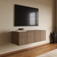 Multifunctional Small Walnut Ribbed Floating TV Stand - TV's up to 55" - Hazel Multifunctional Small Walnut Ribbed Floating TV Stand - TV's up to 55" - Hazel
