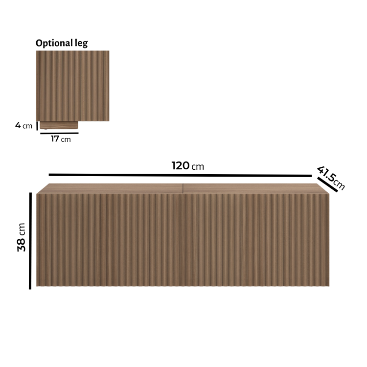 Multifunctional Small Walnut Ribbed Floating TV Stand - TV's up to 55" - Hazel