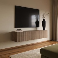 Multifunctional Walnut Ribbed Floating TV Stand - TV's up to 75" - Hazel Multifunctional Walnut Ribbed Floating TV Stand - TV's up to 75" - Hazel