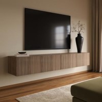 Multifunctional Large Walnut Ribbed Freestanding TV Stand with Storage - TV's up to 85" - Hazel Multifunctional Large Walnut Ribbed Freestanding TV Stand with Storage - TV's up to 85" - Hazel