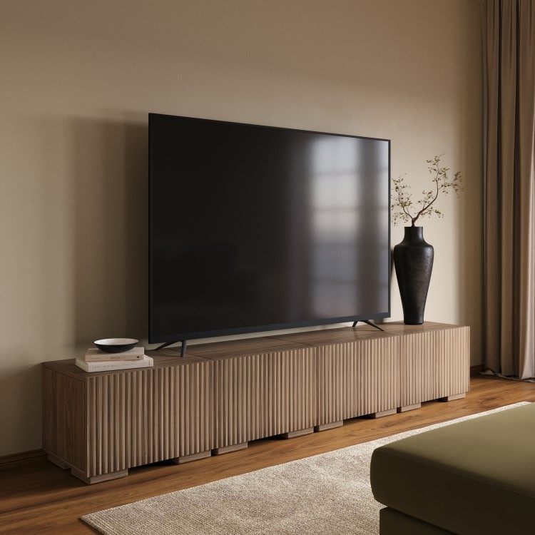 Multifunctional Large Walnut Ribbed Freestanding TV Stand with Storage - TV's up to 85" - Hazel