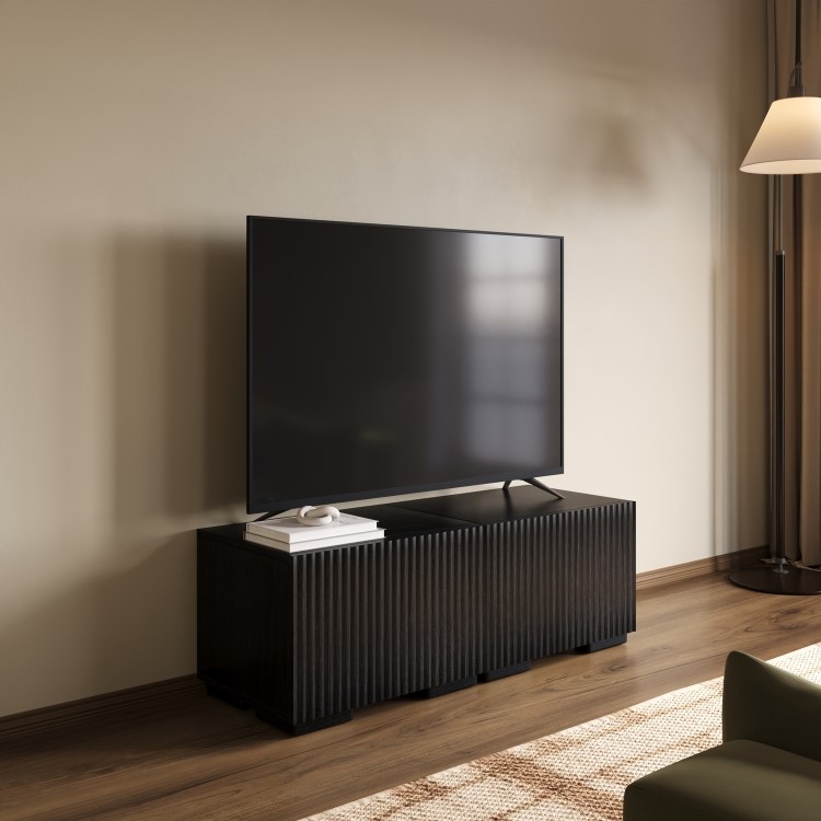Multifunctional Small Black Ribbed Floating TV Stand - TV's up to 55" - Hazel