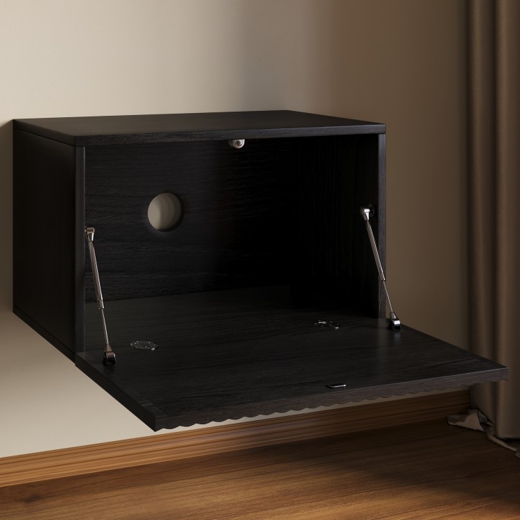 Wide Black Floating Bedside Table with Storage - Hazel