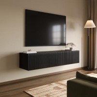 Multifunctional Black Ribbed Floating TV Stand - TV's up to 75" - Hazel