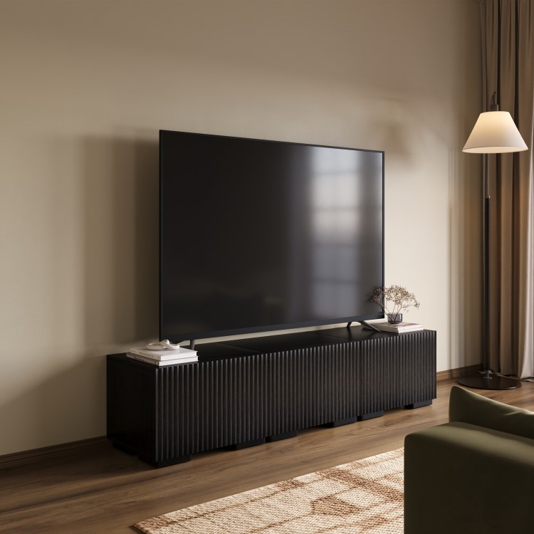 Multifunctional Black Ribbed Floating TV Stand - TV's up to 75" - Hazel
