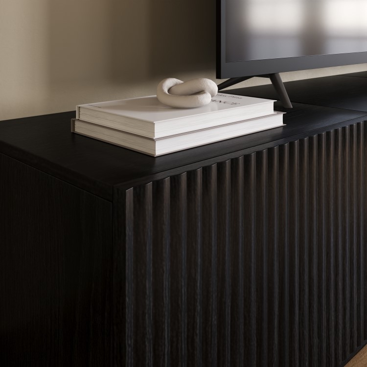 Multifunctional Black Ribbed Floating TV Stand - TV's up to 75" - Hazel