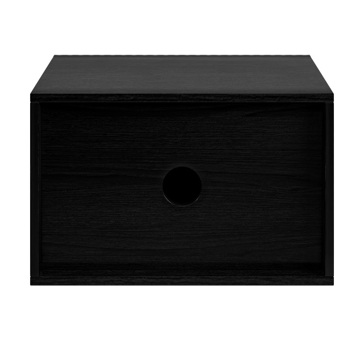 Wide Black Floating Bedside Table with Storage - Hazel