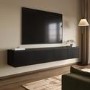 Multifunctional Large Black Ribbed Floating TV Stand with Storage - TV's up to 85" - Hazel