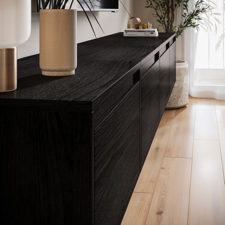 Large Black Floating Wall Mounted TV Stand - TV's up to 85" - Hiro