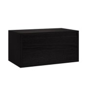 Wide Black Floating Bedside Table with Storage - Hiro
