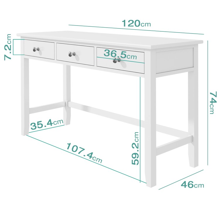 White Wooden Office Desk with 3 Drawers - Harper