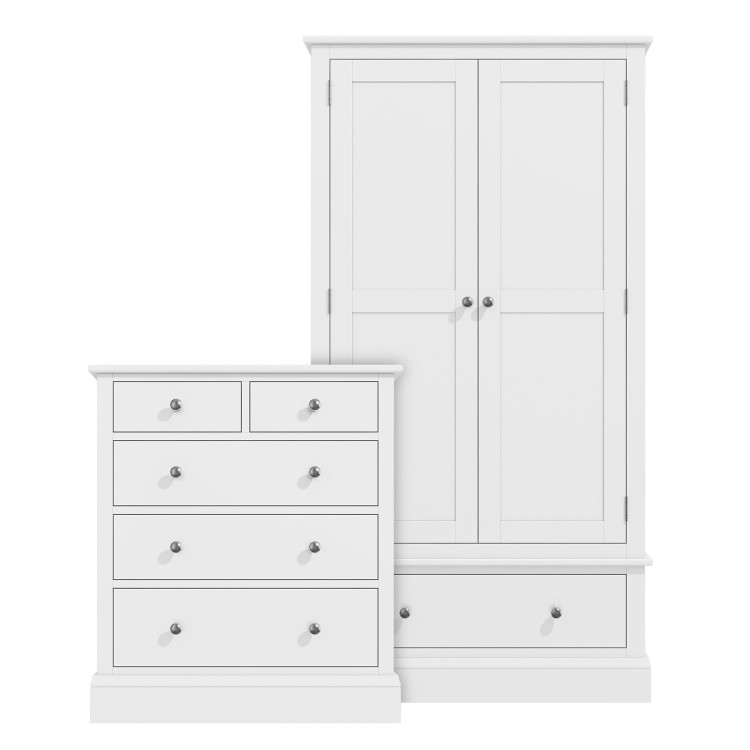 White Wardrobe and Chest of Drawers Set - Harper