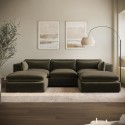 BUN/HSN007S/103511 Khaki Green Velvet 5 Seater U-Shape Sofa - Hudson
