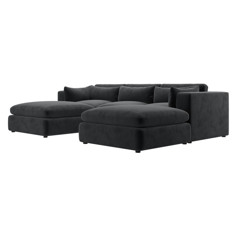 Large Charcoal Grey Velvet 4 Seater U-Shape Corner Sofa - Hudson