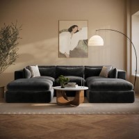Large Charcoal Grey Velvet 4 Seater U-Shape Corner Sofa - Hudson