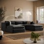 Large Charcoal Grey Velvet 4 Seater U-Shape Corner Sofa - Hudson