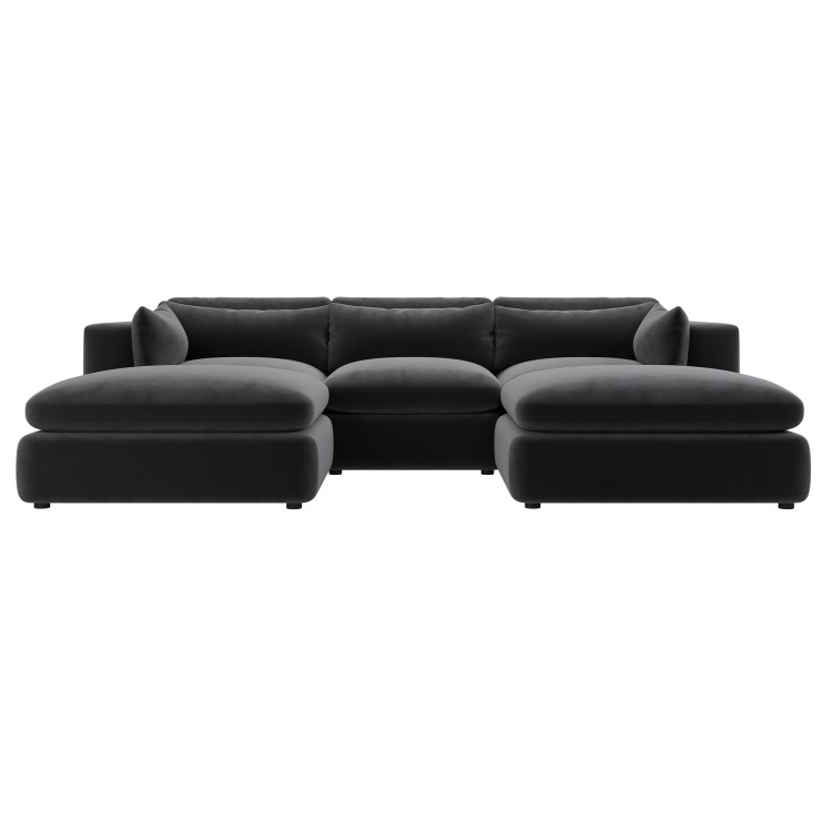Large Charcoal Grey Velvet 4 Seater U-Shape Corner Sofa - Hudson