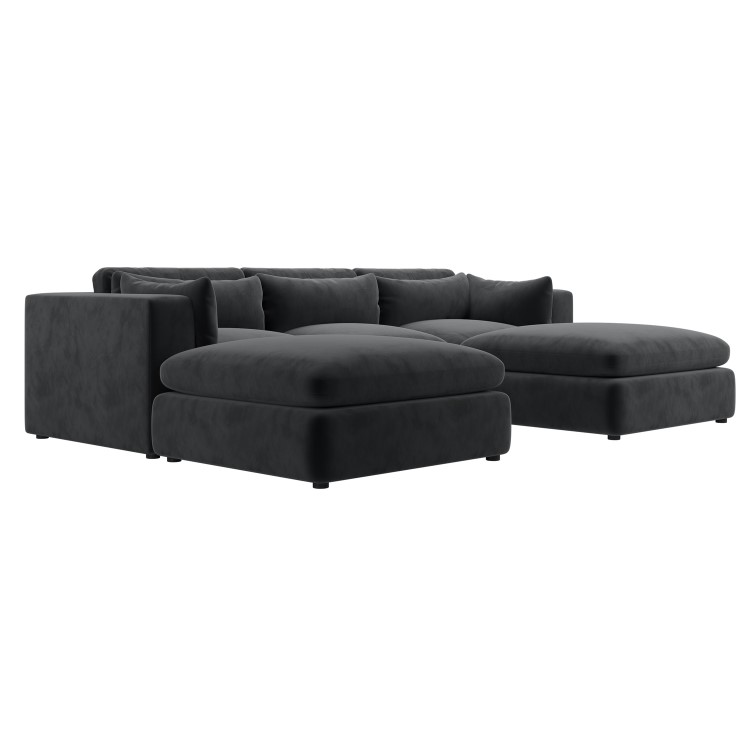 Large Charcoal Grey Velvet 4 Seater U-Shape Corner Sofa - Hudson