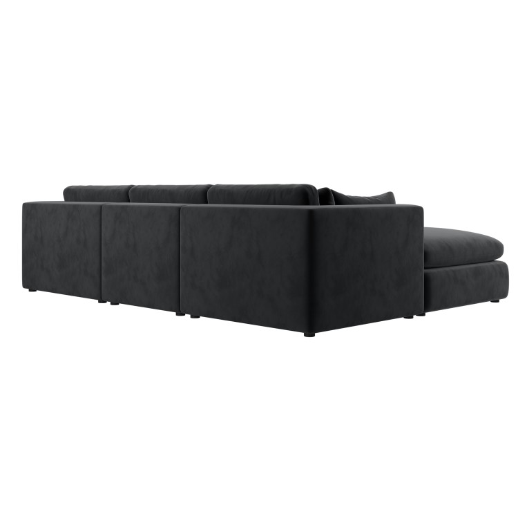 Large Charcoal Grey Velvet 4 Seater U-Shape Corner Sofa - Hudson