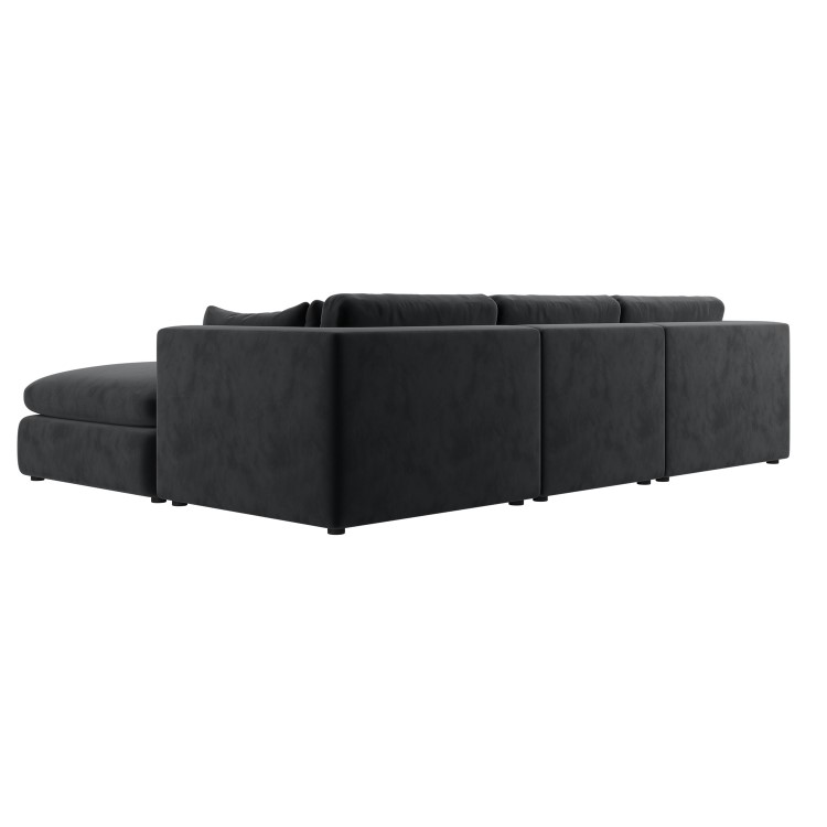 Large Charcoal Grey Velvet 4 Seater U-Shape Corner Sofa - Hudson