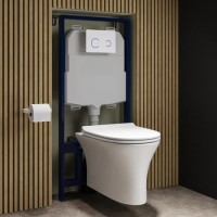 Grade A1 - Indiana Wall Hung Toilet 1160mm Pneumatic Frame & Cistern & White Glass Flush Plate