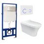 Grade A1 - Indiana Wall Hung Toilet 1160mm Pneumatic Frame & Cistern & White Glass Flush Plate