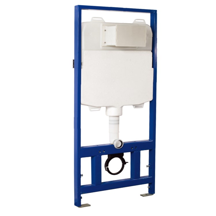Grade A1 - Indiana Wall Hung Toilet 1160mm Pneumatic Frame & Cistern & White Glass Flush Plate