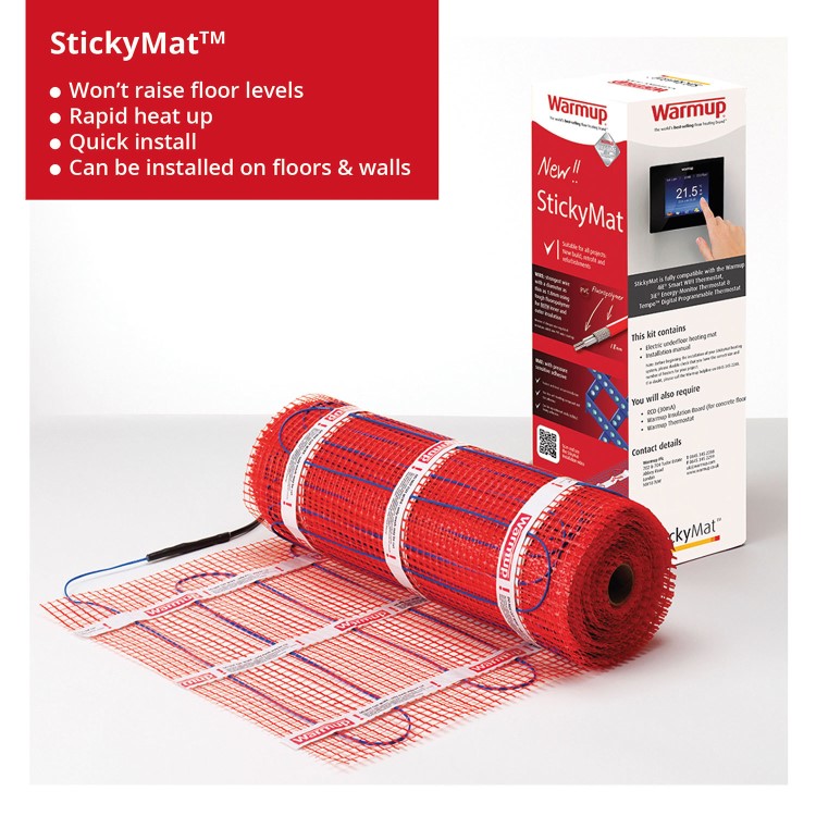 GRADE A1 - Underfloor Heating StickyMat 150W/m 2m - Warmup