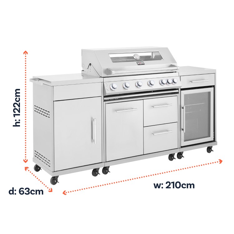Boss Grill Alabama Signiture - 6 Burner BBQ in Stainless Steel With Fridge 