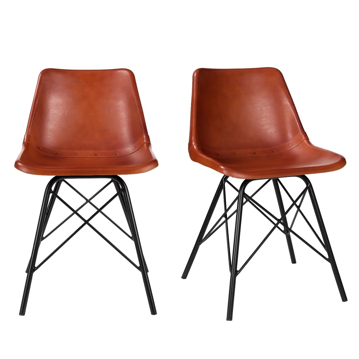Industrial Dining Set With 4 Tan Leather Chairs Wooden Table Jaxon Isaac