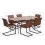 Industrial Dining Set with 6 Tan Faux Leather Chairs - Isaac