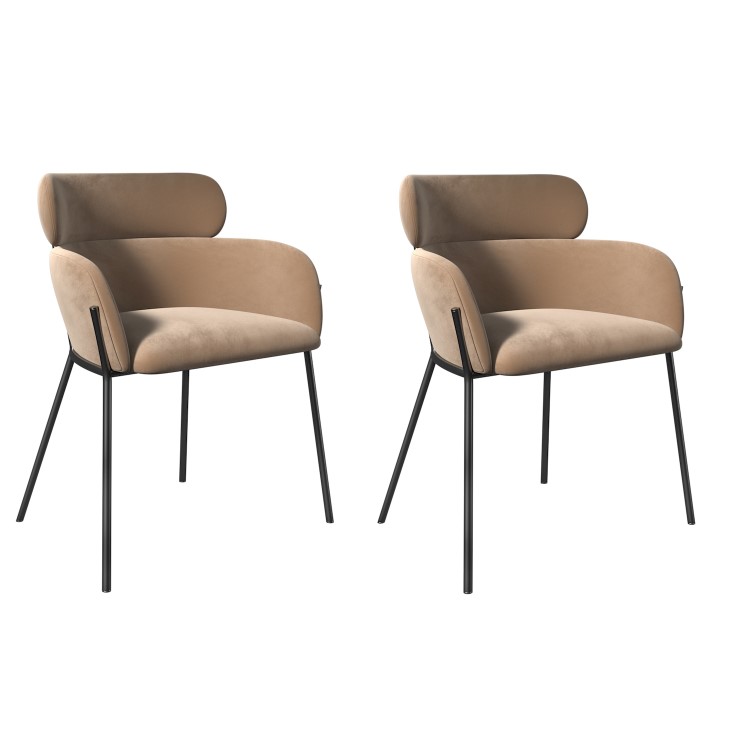 Set of 2 Beige Velvet Curved Dining Chairs - Isla
