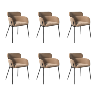 Set of 6 Beige Velvet Curved Dining Chairs - Isla