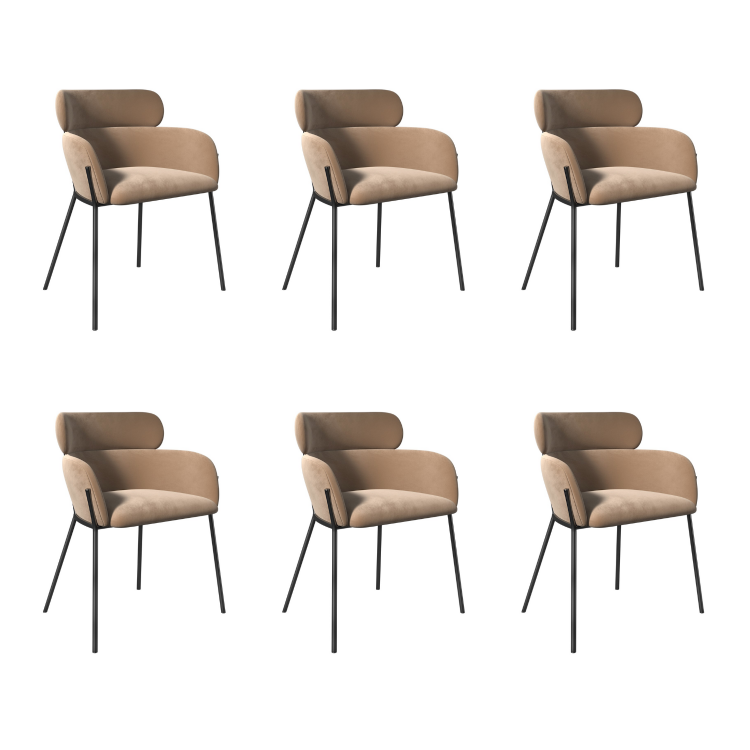 Set of 6 Beige Velvet Curved Dining Chairs - Isla