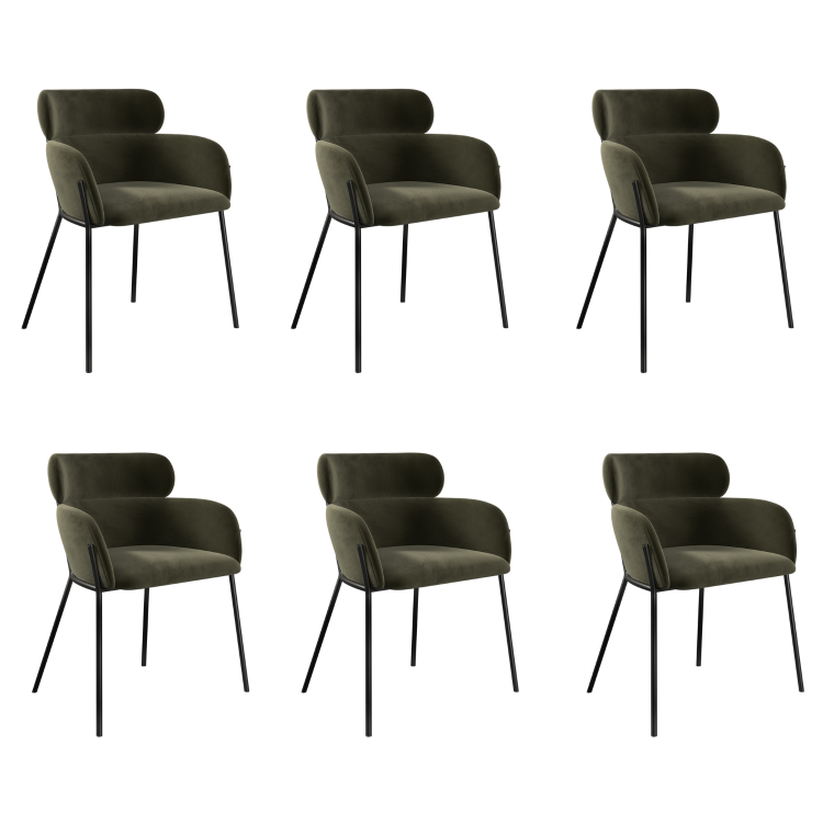 Set of 6 Green Velvet Curved Dining Chairs - Isla