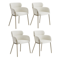 Set of 4 Cream Upholstered Curved Dining Chairs with Brass Legs - Isla