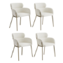 Set of 4 Cream Upholstered Curved Dining Chairs with Brass Legs - Isla