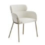 Set of 4 Cream Upholstered Curved Dining Chairs with Brass Legs - Isla