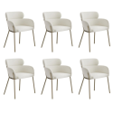 BUN/ISL010/98043 Set of 6 Cream Upholstered Curved Dining Chairs with Brass Legs - Isla