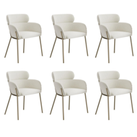 Set of 6 Cream Upholstered Curved Dining Chairs with Brass Legs - Isla