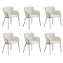 Set of 6 Cream Upholstered Curved Dining Chairs with Brass Legs - Isla