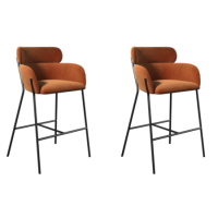 Set of 2 Burnt Orange Velvet Curved Kitchen Stools with Back - Isla