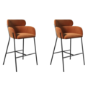 Set of 2 Burnt Orange Velvet Curved Kitchen Stools with Back - Isla