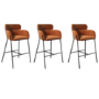 Set of 3 Burnt Orange Velvet Curved Kitchen Stools with Back - Isla