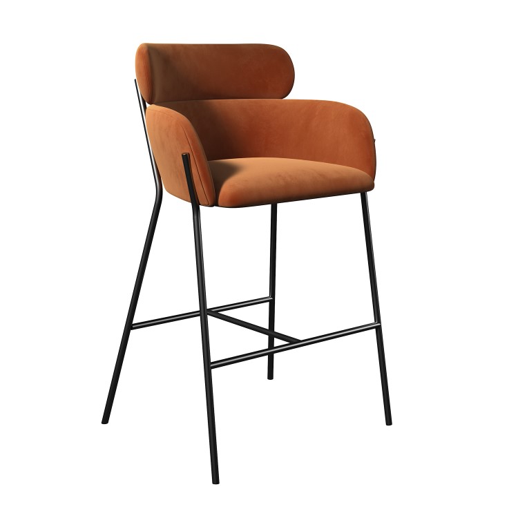 Burnt Orange Velvet Curved Kitchen Stool with Back - Isla